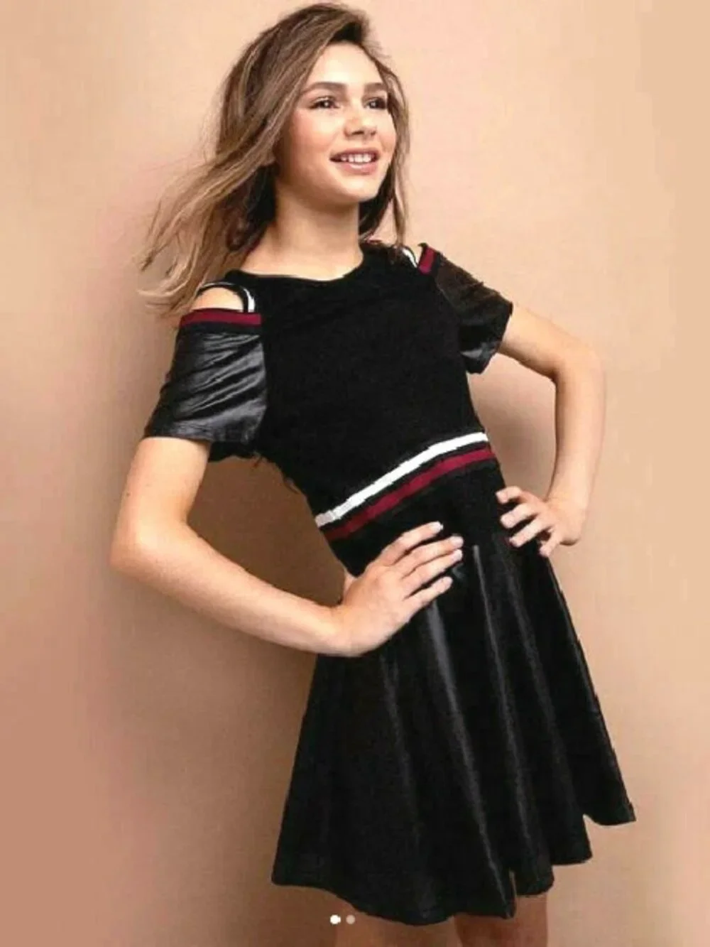 NEW School Boutique Truly Me Faux Leather Cold Shoulder Girls Dress 7 12 Last 2